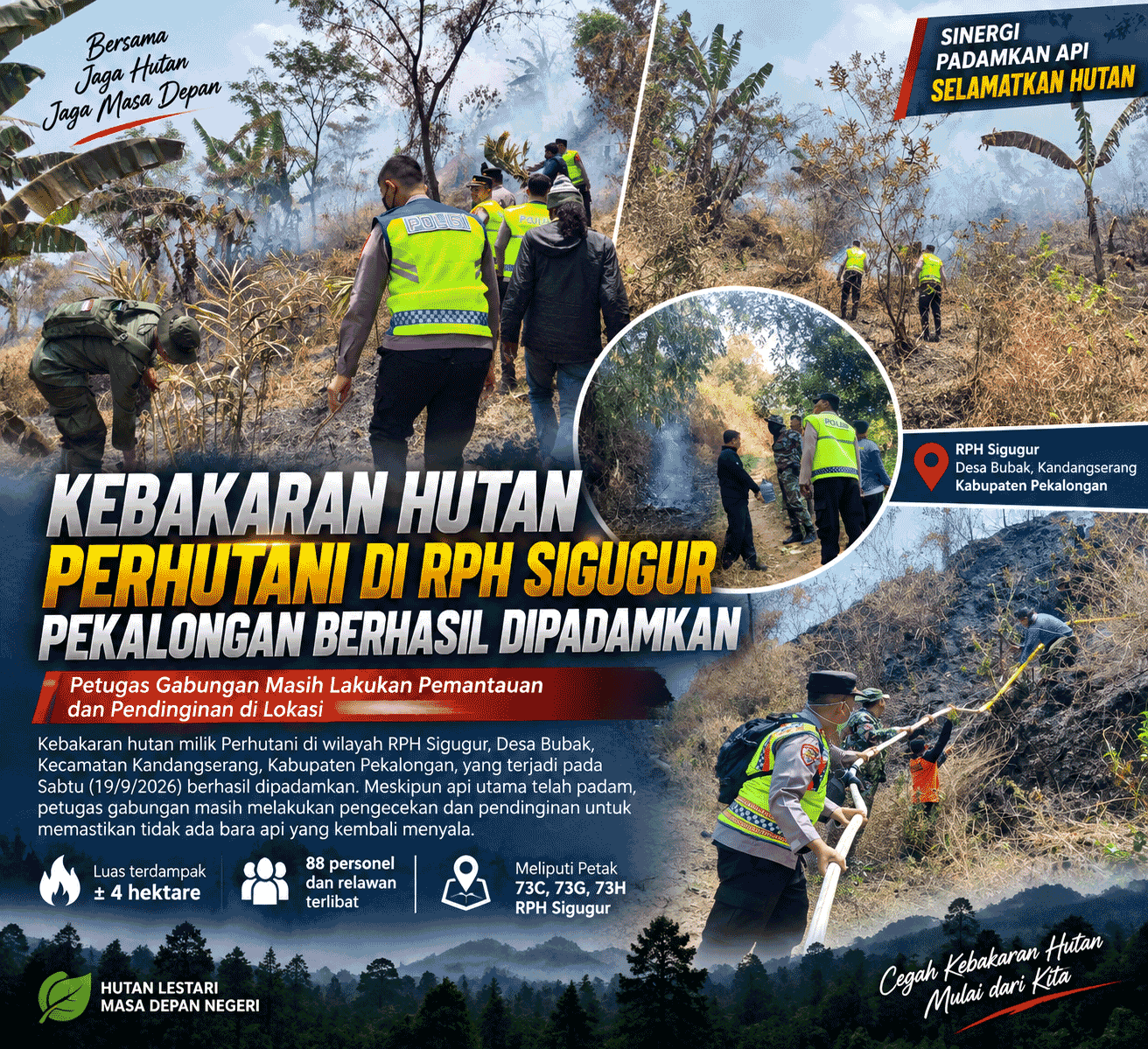 Kebakaran Hutan Perhutani di RPH Sigugur Pekalongan Padam, Petugas Lakukan Pendinginan