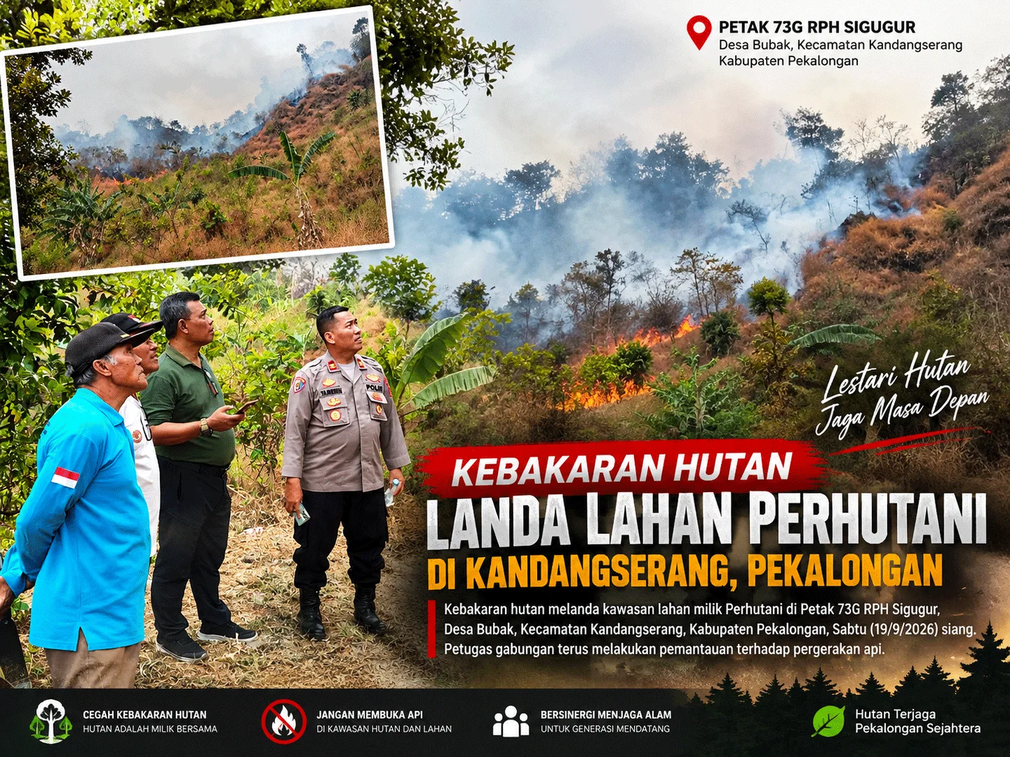 Kebakaran Hutan Perhutani di Petak 73G RPH Sigugur Pekalongan, Petugas Pantau Pergerakan Api