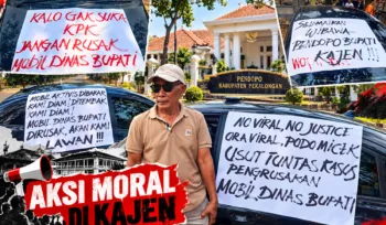 Aksi moral Mustofa Amin menuntut pengusutan kasus pengerusakan mobil dinas Bupati Pekalongan di Kajen